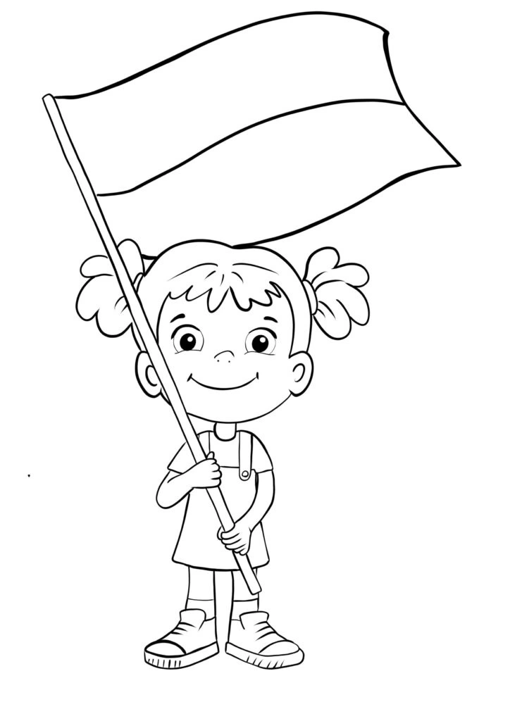 Kolorowanka dziewczynka z flagą